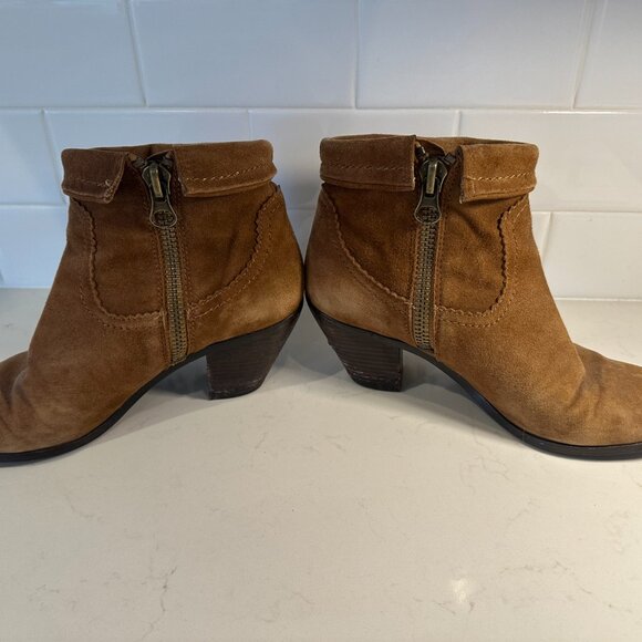 Sam Edelman Louie Ankle Boots Womens Size 7.5 M Brown Tan Suede Fringe Trim Zip - Picture 8 of 13